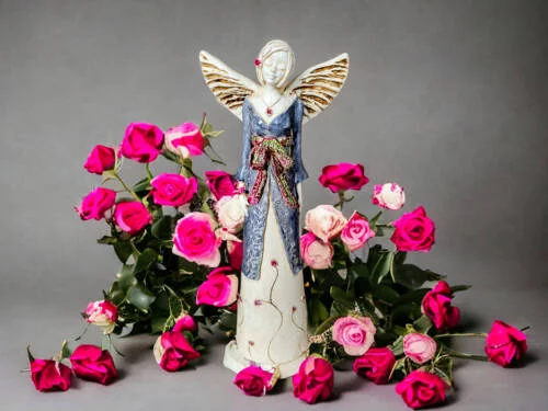 Figurka anioła Liliy  Art - szara  -  35 x 15 cm figurka dekoracyjna