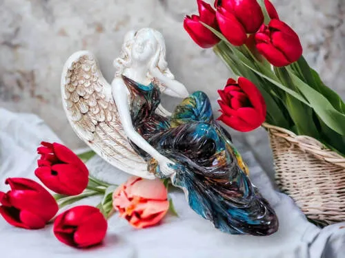 Figurka anioła od Św. Rity - brąz turkus -  47 x 25 cm figurka dekoracyjna