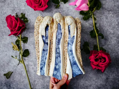 Figurka aniołów Wiara Nadzieja Miłość - Szare -  28 x 20 cm figurka dekoracyjna