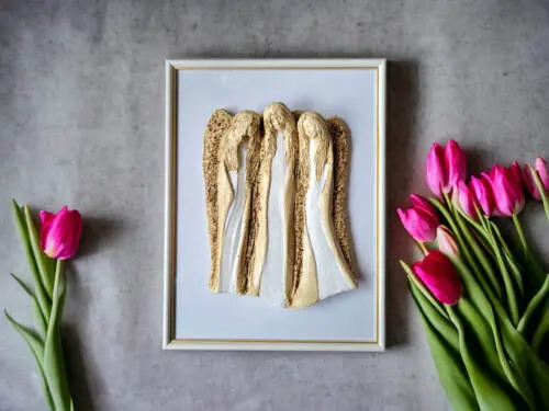 Figurka aniołów Wiara Nadzieja Miłość + ramka - białe -  28 x 20 cm figurka dekoracyjna