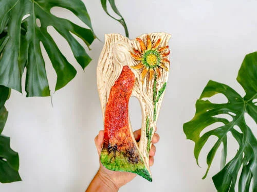 Figurka anioła Xenylla Art Leaf- pomarańcz -  figurka dekoracyjna 31 x 16 cm