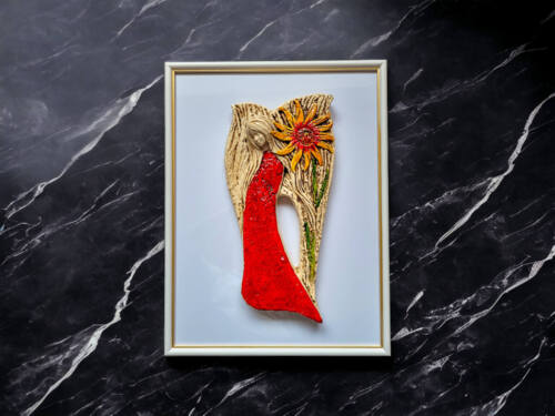 Figurka anioła Xenylla + ramka - czerwona -  figurka dekoracyjna 31 x 16 cm