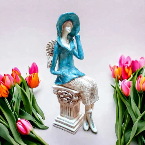 Figurka anioła Megan - turkus -  20 x 9 cm figurka dekoracyjna
