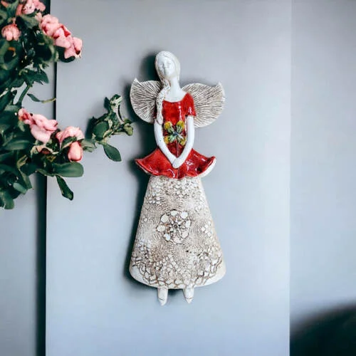 Figurka anioła Abigail - czerwony -  30 x 14 cm figurka dekoracyjna