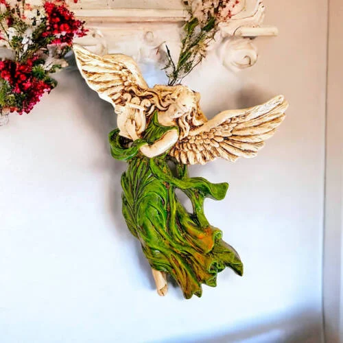 Figurka Anioł z Harfą - zielona -  25 x 33 cm figurka dekoracyjna