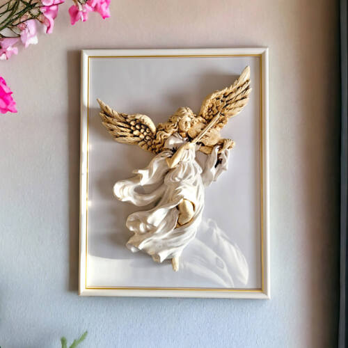 Figurka Anioł ze Skrzypcami z ramką - biała -  25 x 33 cm figurka dekoracyjna