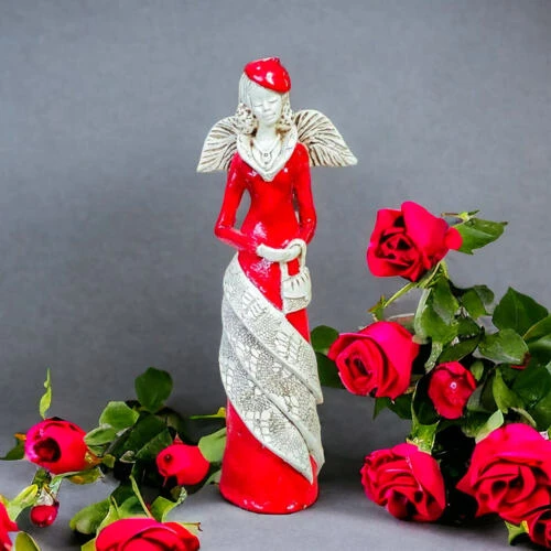 Figurka anioła Charlotte - czerwona -  32 x 15 cm figurka dekoracyjna
