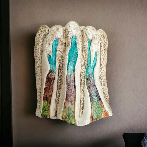 Figurka aniołów Wiara Nadzieja Miłość - zielono brązowe -  28 x 20 cm figurka dekoracyjna