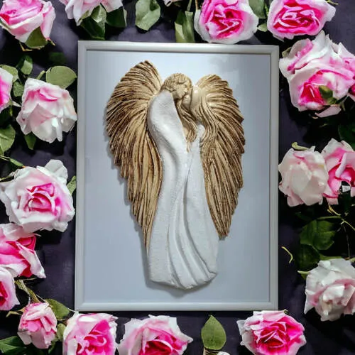 Figurka zakochanych aniołów + ramka - wiszące białe całe -  35 x 21 cm figurka dekoracyjna