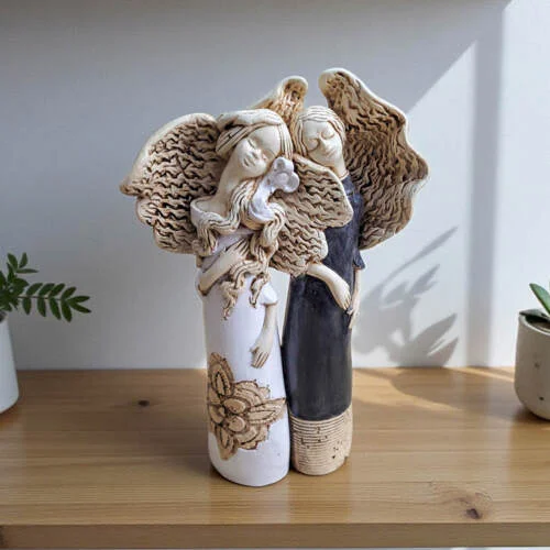 Figurka anioła Nora & Ellie - biało szare -  27 x 14 cm figurka dekoracyjna