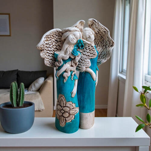 Figurka anioła Nora & Ellie - turkus całe -  27 x 14 cm figurka dekoracyjna