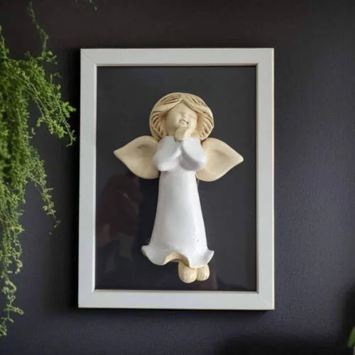 Figurka anioła Adam + ramka - wisząca biała -  13 cm figurka dekoracyjna
