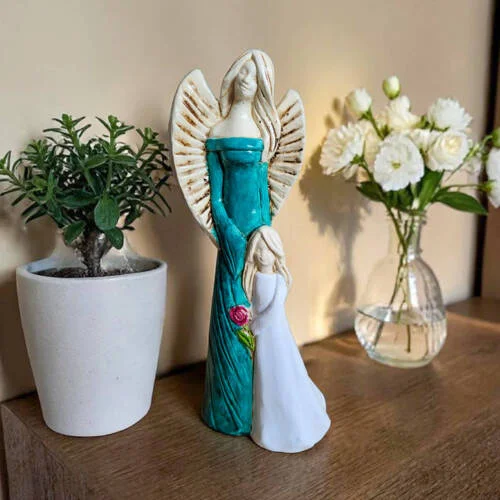 Figurka anioła Hannah & Evelyn - turkus biały -  32 x 15 cm figurka dekoracyjna