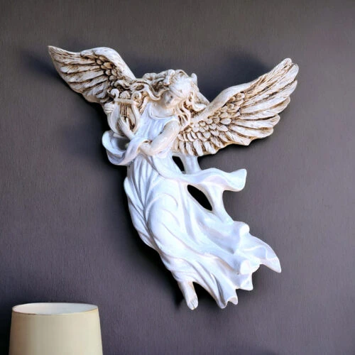 Figurka Anioł z Harfą - biała -  25 x 33 cm figurka dekoracyjna