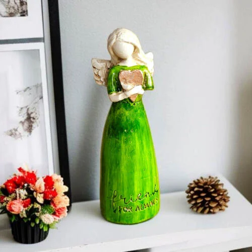 Aniołek z sercem - zielony -  15 x 7.5 cm figurka dekoracyjna