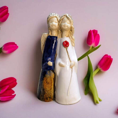 Figurka anioła Apple - granat turkus -  18 x 10 cm figurka dekoracyjna