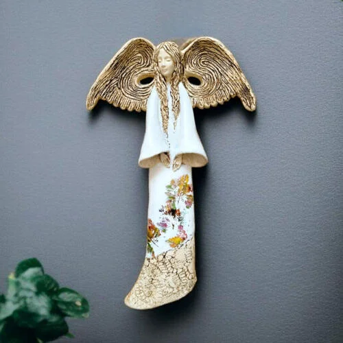 Figurka anioła Clara Art Leaf - biała -  40 x 28 cm figurka dekoracyjna