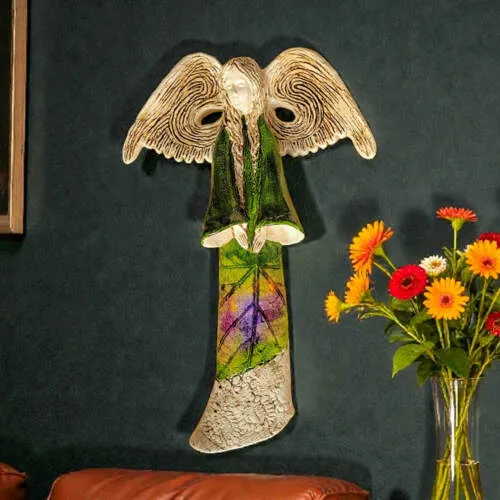 Figurka anioła Clara Art Leaf - zielona -  40 x 28 cm figurka dekoracyjna