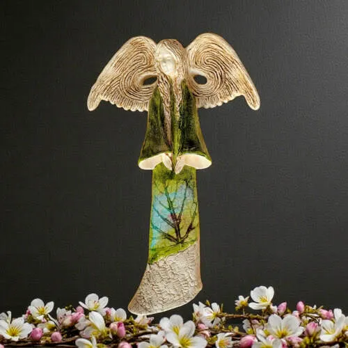 Figurka anioła Clara Art Leaf - zielona -  40 x 28 cm figurka dekoracyjna