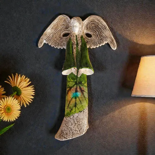 Figurka anioła Clara Art Leaf - zielona -  40 x 28 cm figurka dekoracyjna