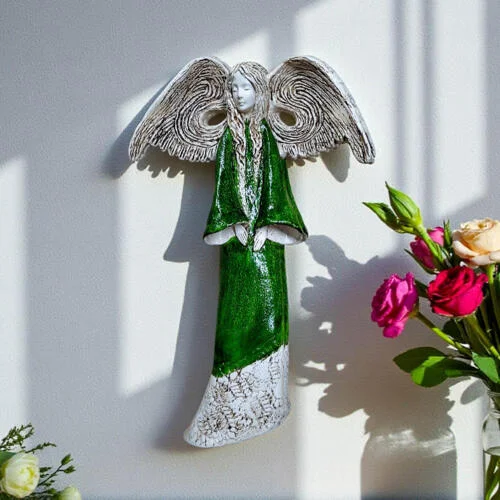 Figurka anioła Clara - zielona -  40 x 28 cm figurka dekoracyjna