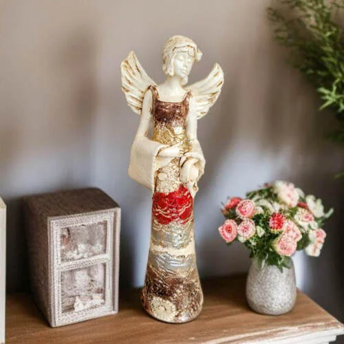 Figurka anioła Frances - brąz czerwień -  30 x 14 cm figurka dekoracyjna
