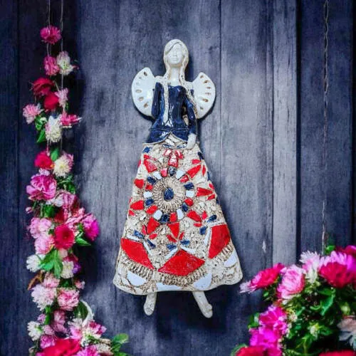 Anioł Heather - granat biały czerwony -  35 x 15 cm figurka dekoracyjna
