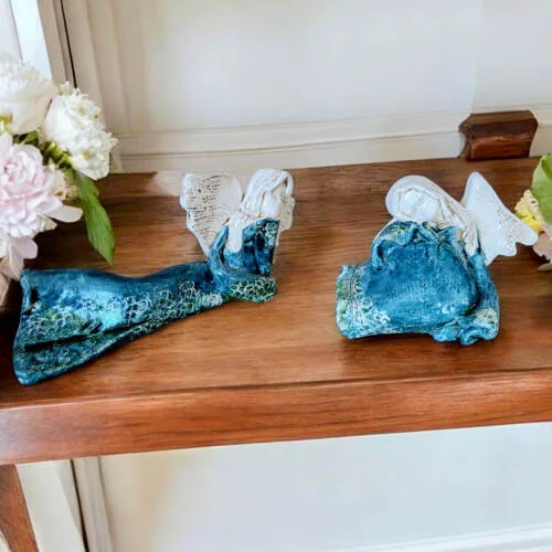 Dwa Turkusowe Anioły - komplet  -  figurka dekoracyjna