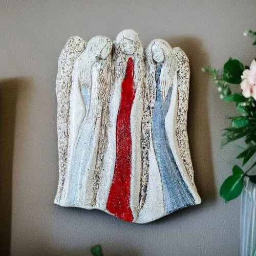 Figurka aniołów Wiara Nadzieja Miłość - srebrny bordo -  28 x 20 cm figurka dekoracyjna