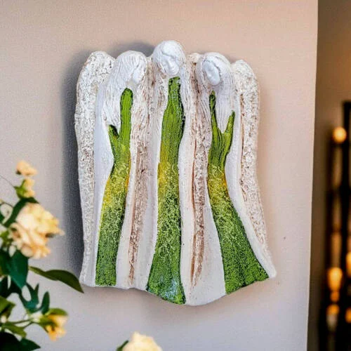 Figurka aniołów Wiara Nadzieja Miłość - zielone całe -  28 x 20 cm figurka dekoracyjna