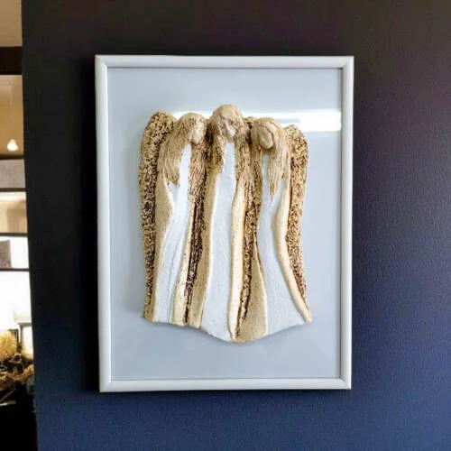 Figurka aniołów Wiara Nadzieja Miłość + ramka - białe -  28 x 20 cm figurka dekoracyjna