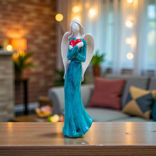 Figurka Aniołka Ayla z sercem - turkus -  15 x 7.5 cm figurka dekoracyjna