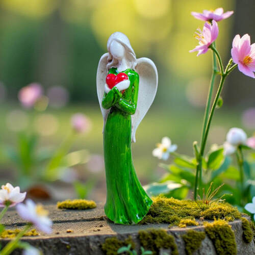 Figurka Aniołka Ayla z sercem - zielona -  15 x 7.5 cm figurka dekoracyjna