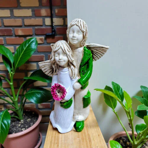 Anioł Allen & Alice - biały zielony -  25 x 14 cm figurka dekoracyjna