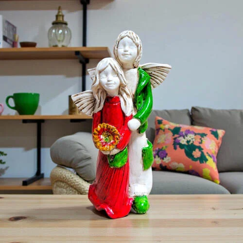 Figurka anioła Allen & Alice - czerwony zielony -  25 x 14 cm figurka dekoracyjna
