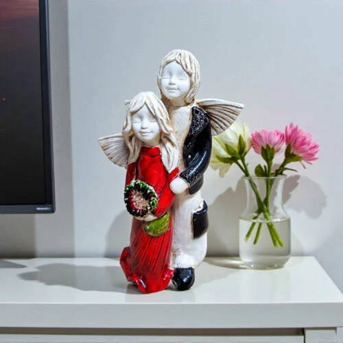 Figurka anioła Allen i Alice - czerwona -  25 x 14 cm figurka dekoracyjna