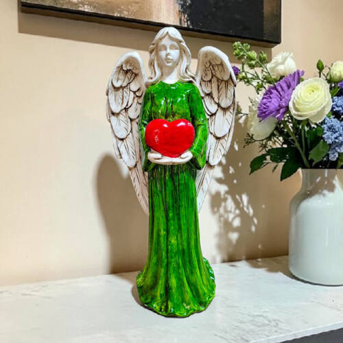 Figurka anioła Amirael z sercem - zielony -  43 x 18 cm figurka dekoracyjna