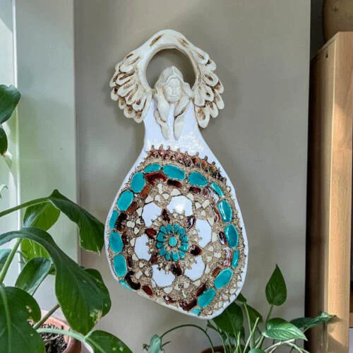 Figurka anioła obfitości - biały turkus -  31 x 16 cm figurka dekoracyjna