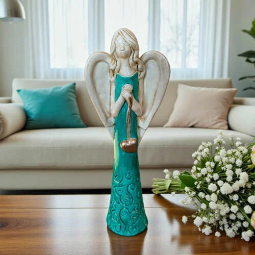 Figurka anioła z sercem - turkus -  35 x 15 cm figurka dekoracyjna
