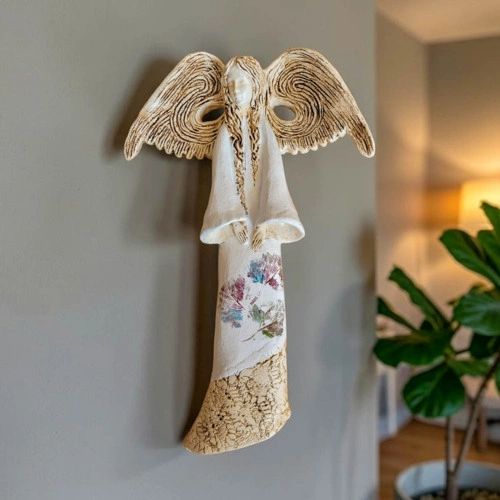 Figurka anioła Clara Art Leaf - biała -  40 x 28 cm figurka dekoracyjna