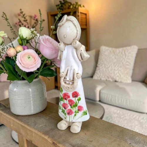 Figurka anioła Szarpidruta Art Flower - biały -  27 x 8 cm figurka dekoracyjna