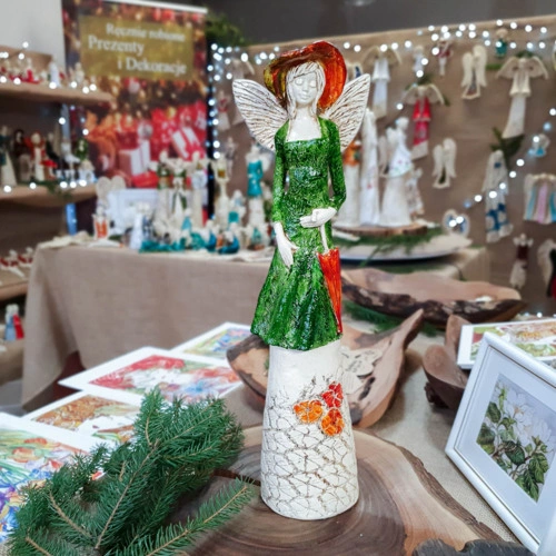 Figurka anioła Olivia - zielona -  32 x 15 cm figurka dekoracyjna