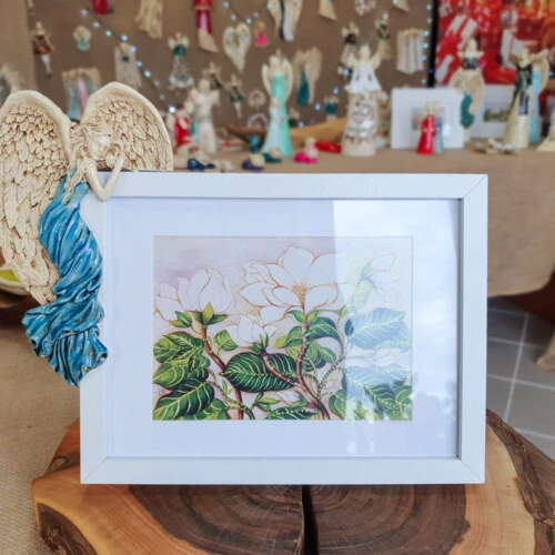 Anioł Andrea + Ramka Prosta - turkus Lewa -  19 x 11 cm figurka dekoracyjna