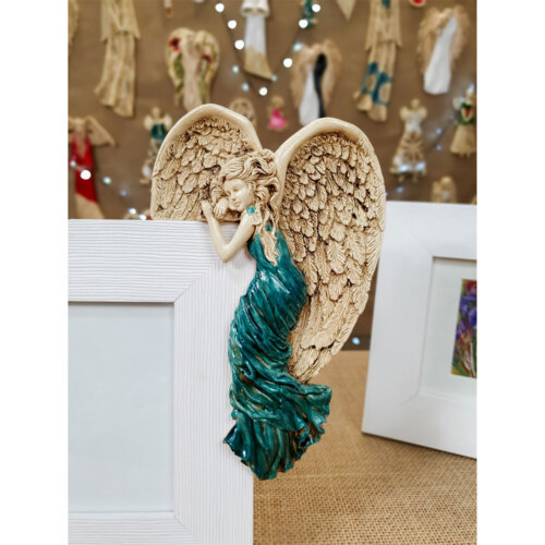 Anioł Andrea + Ramka - turkus Prawy -  19 x 11 cm figurka dekoracyjna