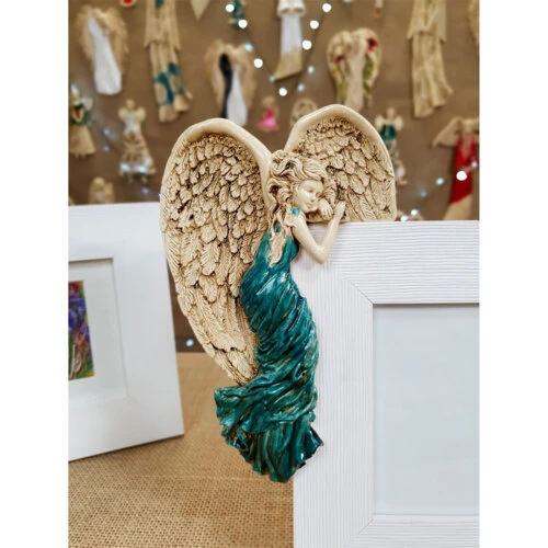 Anioł Andrea + Ramka - turkus Lewy -  19 x 11 cm figurka dekoracyjna