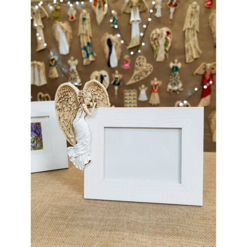 Anioł Andrea + Ramka - biały Lewy -  19 x 11 cm figurka dekoracyjna