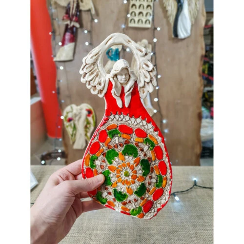 Figurka anioła obfitości - czerwony zielony -  31 x 16 cm figurka dekoracyjna