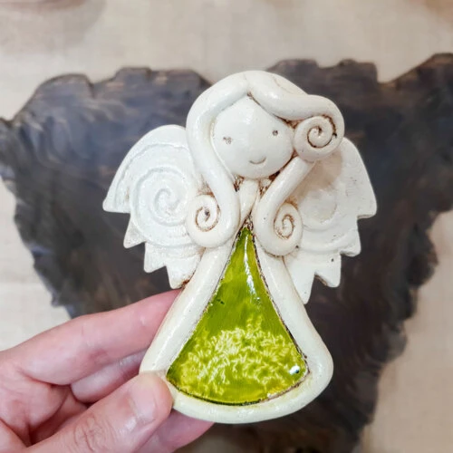 Figurka aniołka 1474 - zielona -  10 x 7 cm figurka dekoracyjna