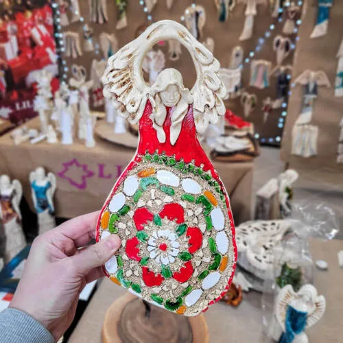 Figurka anioła obfitości - czerwony zielony -  31 x 16 cm figurka dekoracyjna