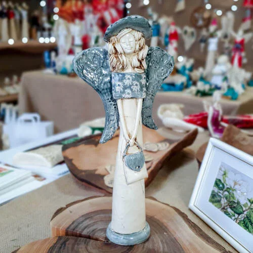 Figurka anioła 1240 - szara -  30 x 14 cm figurka dekoracyjna